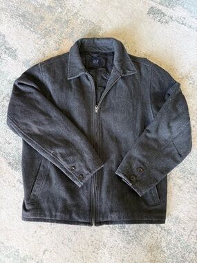 GAP Men's Dark Gray Wool-Blend Zip Jacket, Size L
